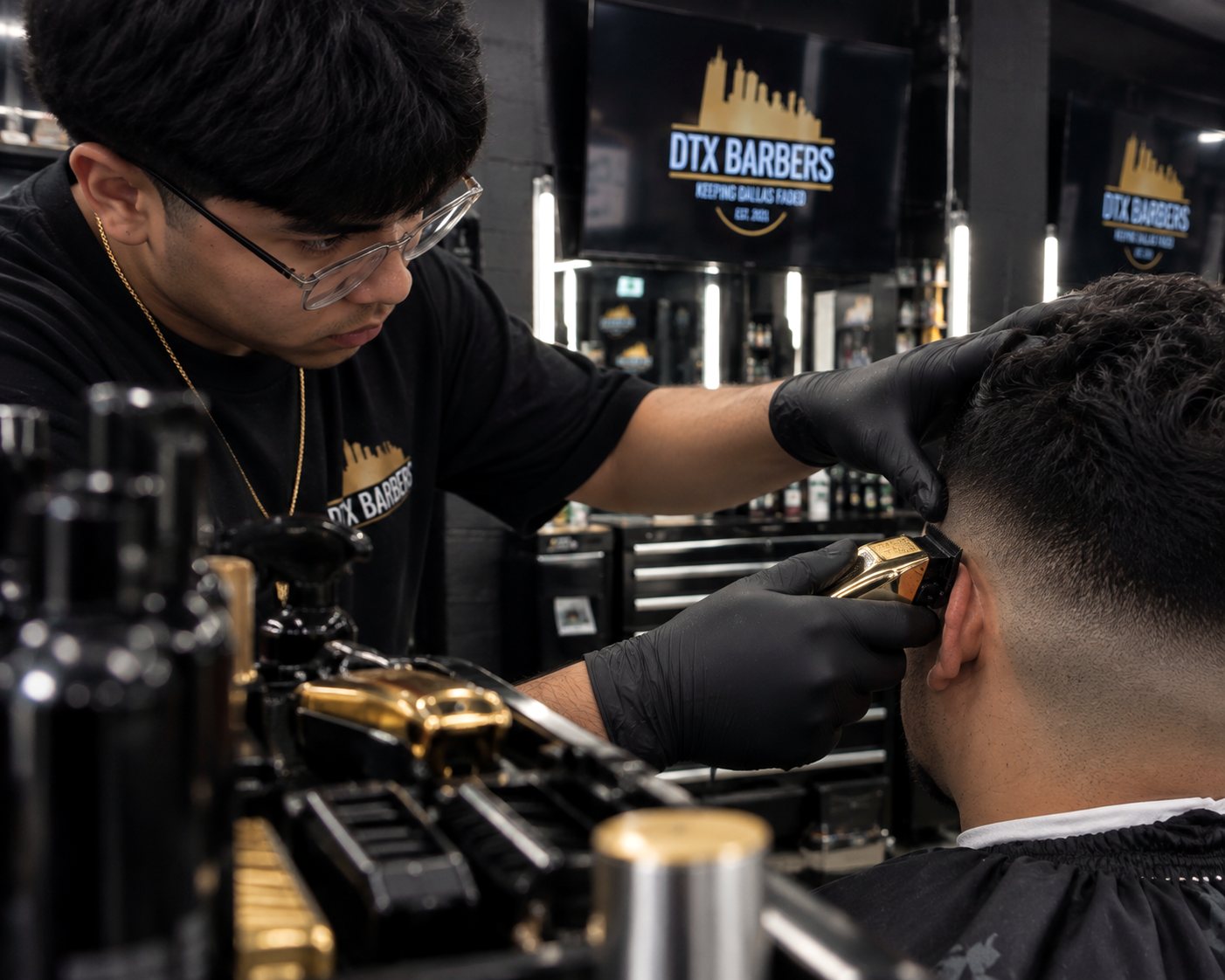 A student fading a real client at DTX
