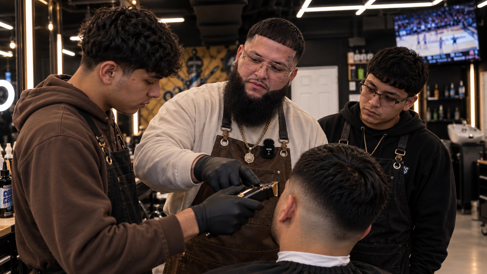 Mike correcting a student on clipper work while other students watch