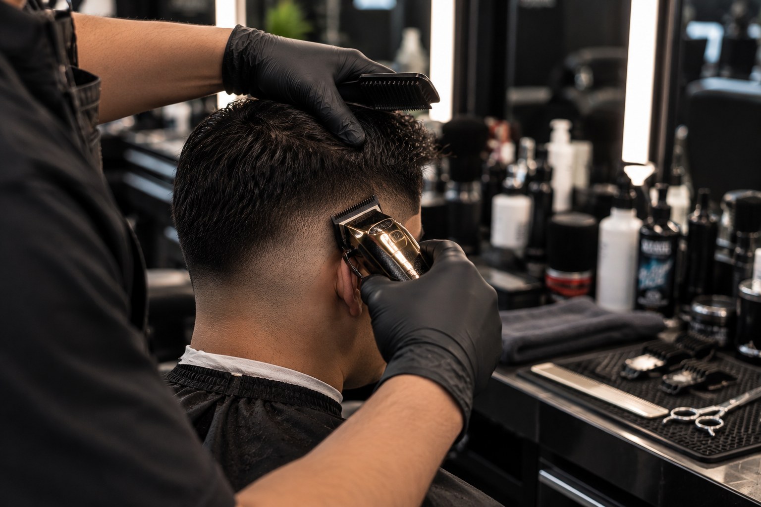 A DTX Barber Academy station inside the West Dallas shop